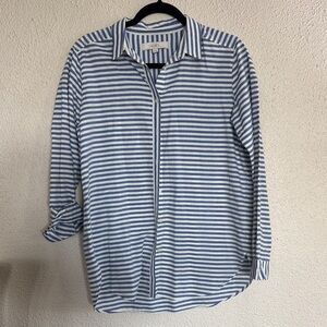 LOFT Blue and White Striped Button-Down Shirt